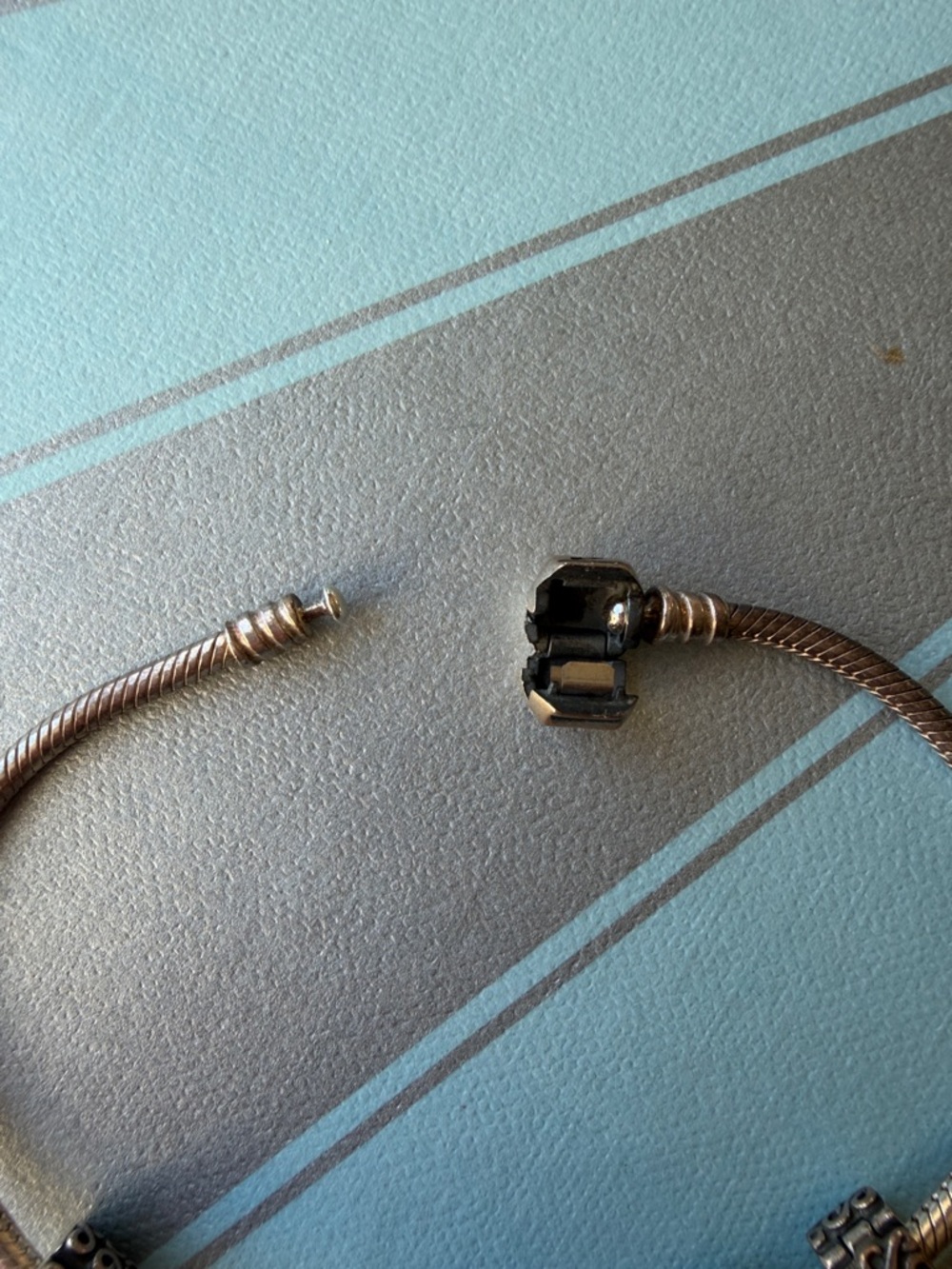 Pandora Silver Charm Bracelet with Deep Blue Glass Accent - Picture 2 of 6